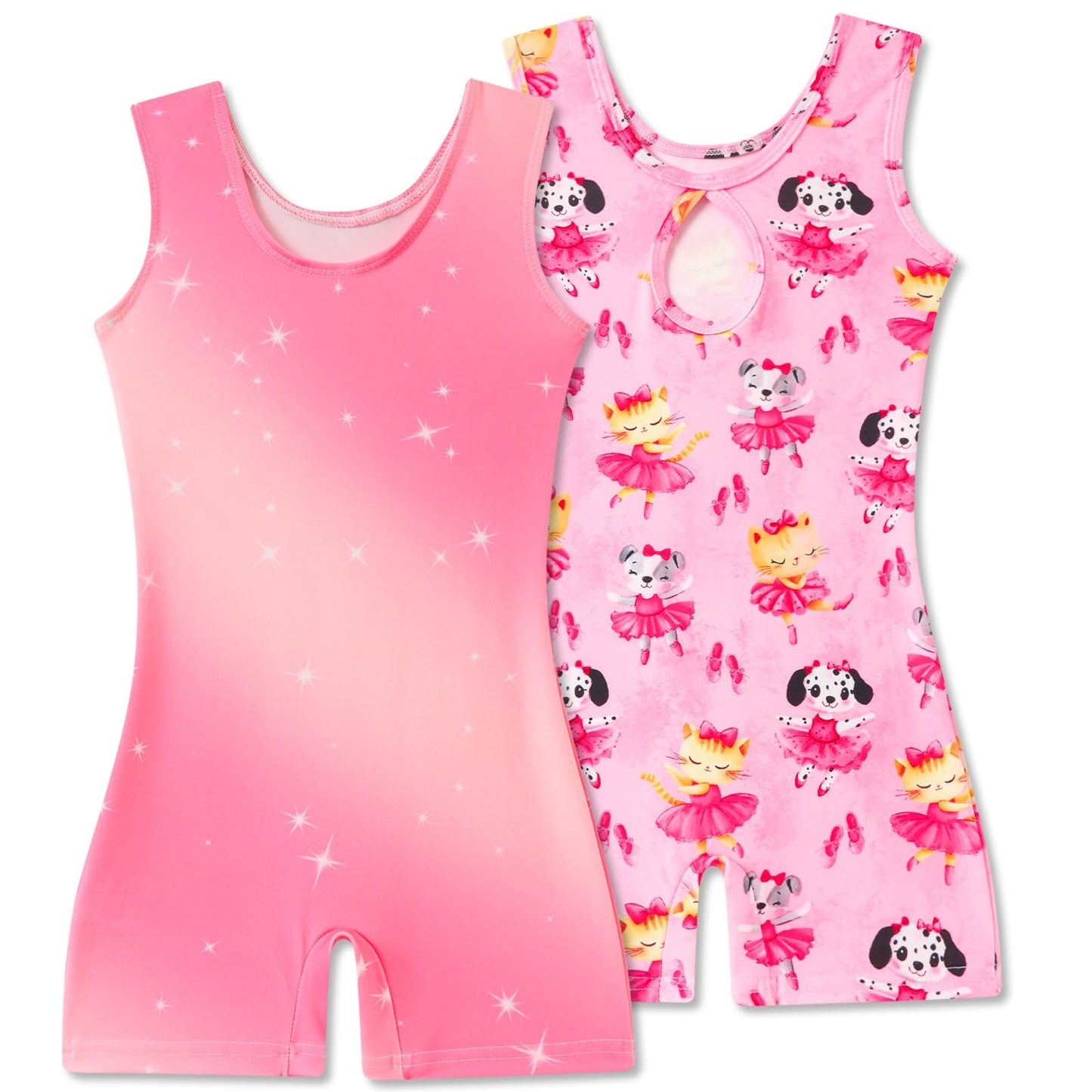 Taubow 2 Packs Girls Gymnastics Leotards Size 6 7 Gymnastics Outfit Pink Bow Tumbling Outfit Biketard with Shorts