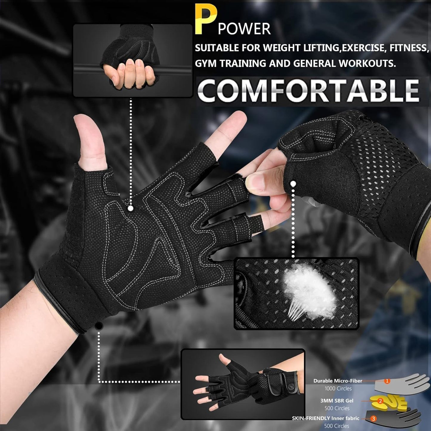 MOREOK Workout Gloves - Padded Fingerless Weight Lifting Gloves for Men & Women | 3MM Gel Grip for Gym Fitness