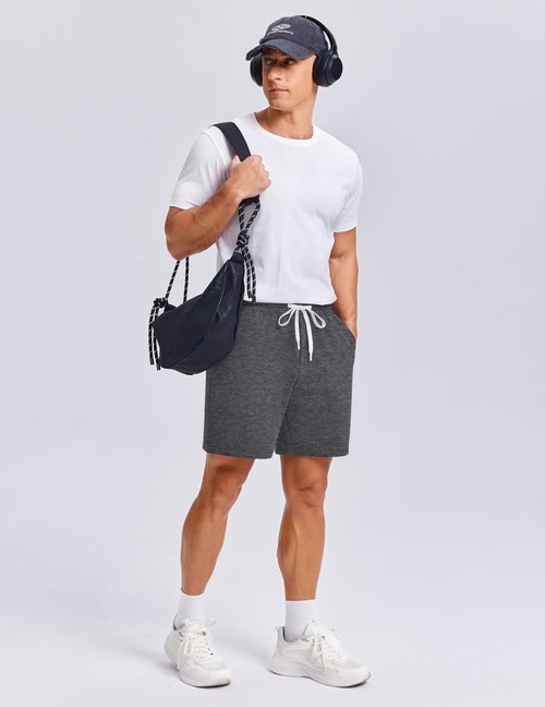 PINSPARK Men's Casual Sweat Shorts 7" Cotton Athletic Running Lounge Shorts with Drawstring Workout Gym Lightweight Dark Gray