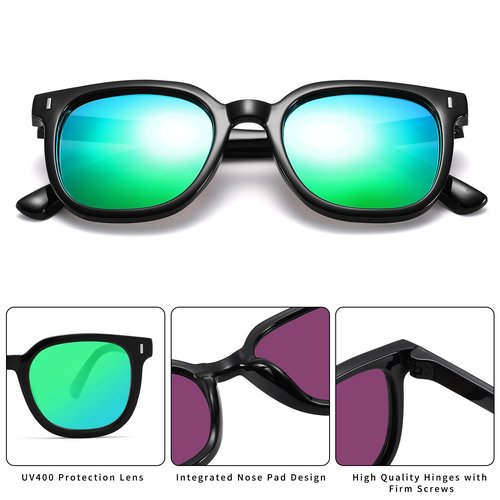 Pro Acme Polarized Kids Sunglasses Girls Boys,TPEE Rubber Flexible Square Shades Toddler Age 3-10(A01 Black/Green Mirrored)