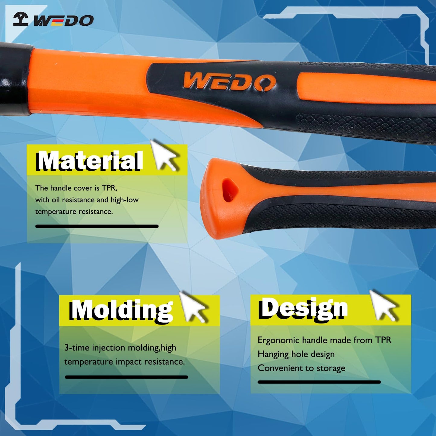 WEDO Brass Sledge Hammer 4 lb, Club Hammer with Fiberglass Handle, Drilling Hammer, Crack Hammer, Die-Forge, Corrosion Resistant, DIN Standard, 15" Length