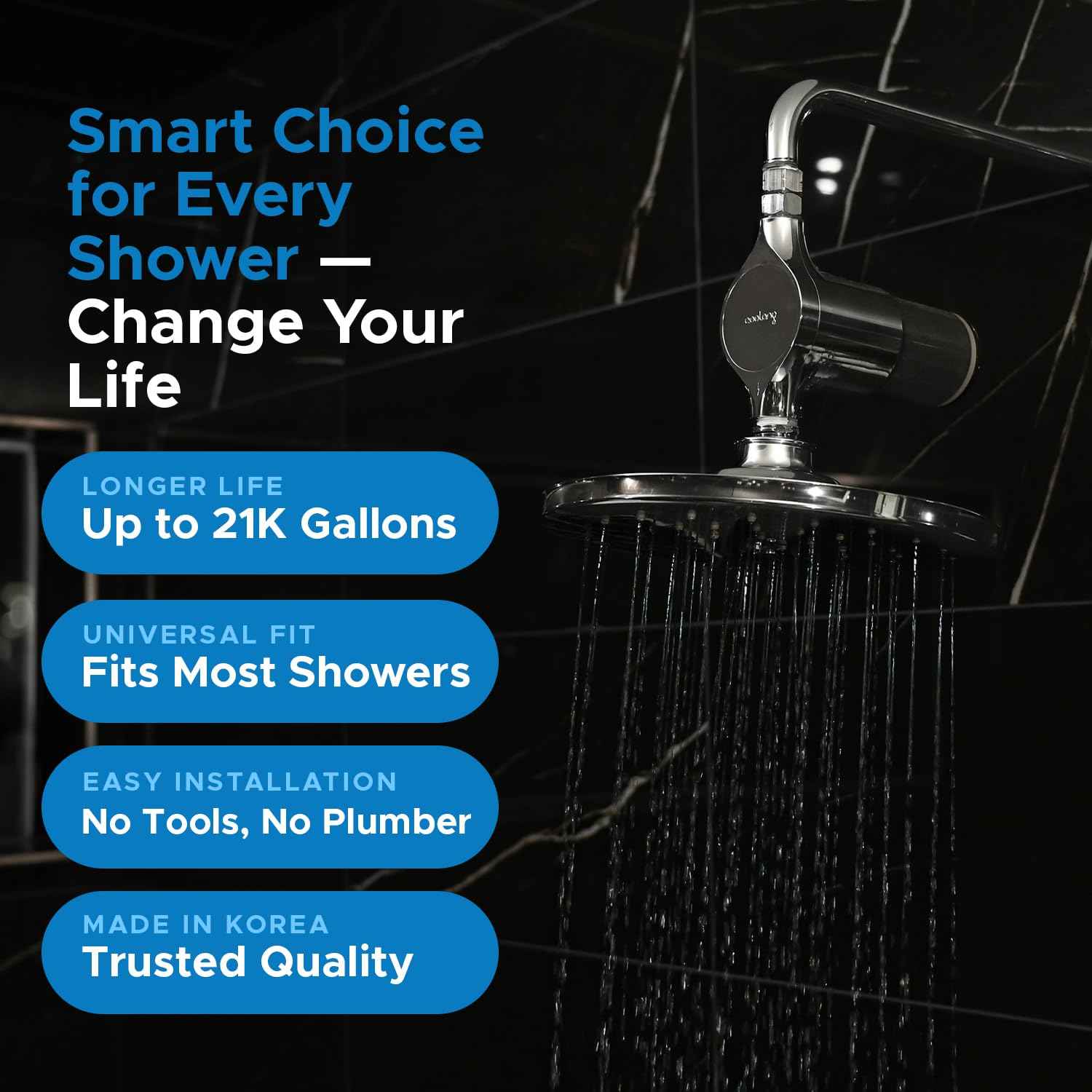 Aquamonster ACF Shower Filter | NSF Certified Chlorine Removal | 21,000 Gallon Long Life | Skin & Hair Moisture Care | Easy Install | Korean Technology | by Coolang