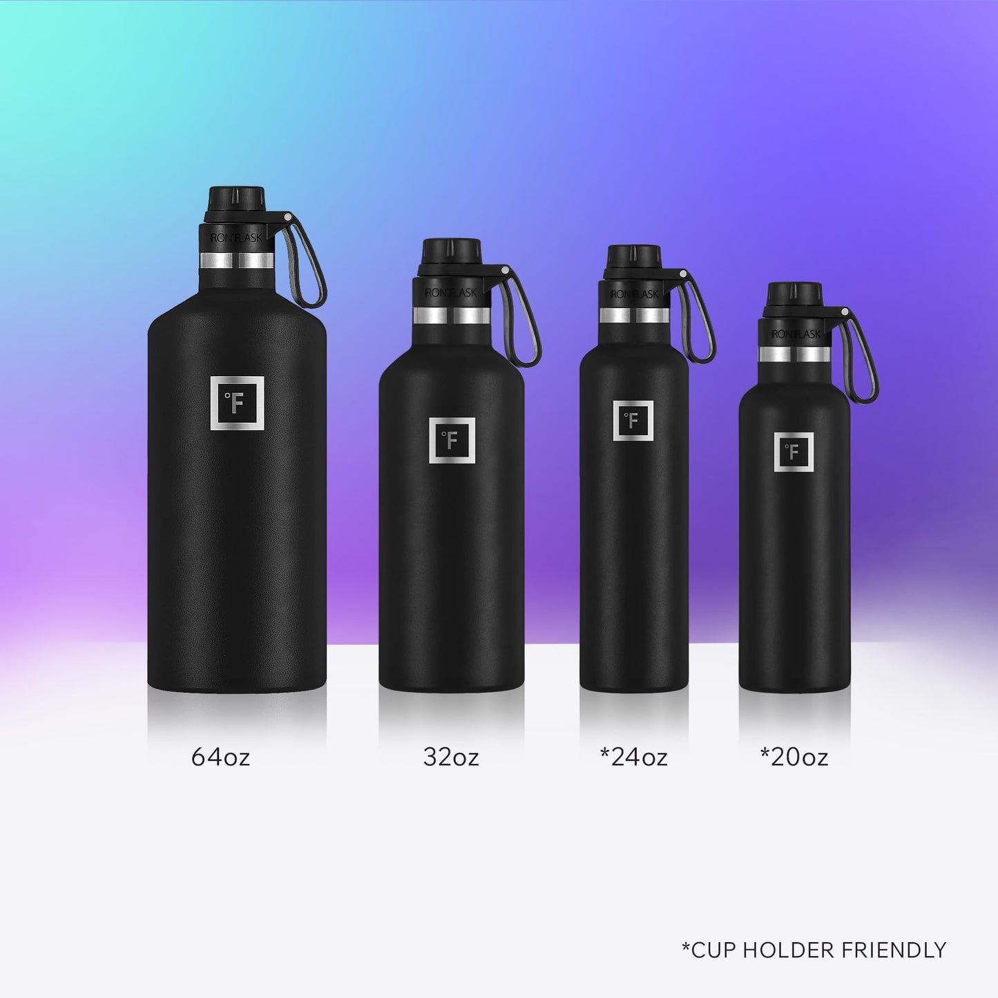 IRON °FLASK Camping & Hiking Hydration Flask with Spout, Narrow Mouth Insulated Stainless Steel Sports Water Bottle - Black Marquina 24 oz - Spout (1 Lid)