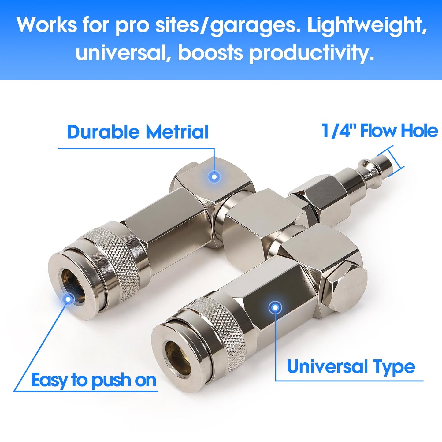2-Way Air Hose Splitter with 360° Swivel, 1/4" NPT Steel Fittings - 300PSI Industrial Air Compressor Connector, Durable Quick Connect Accessories