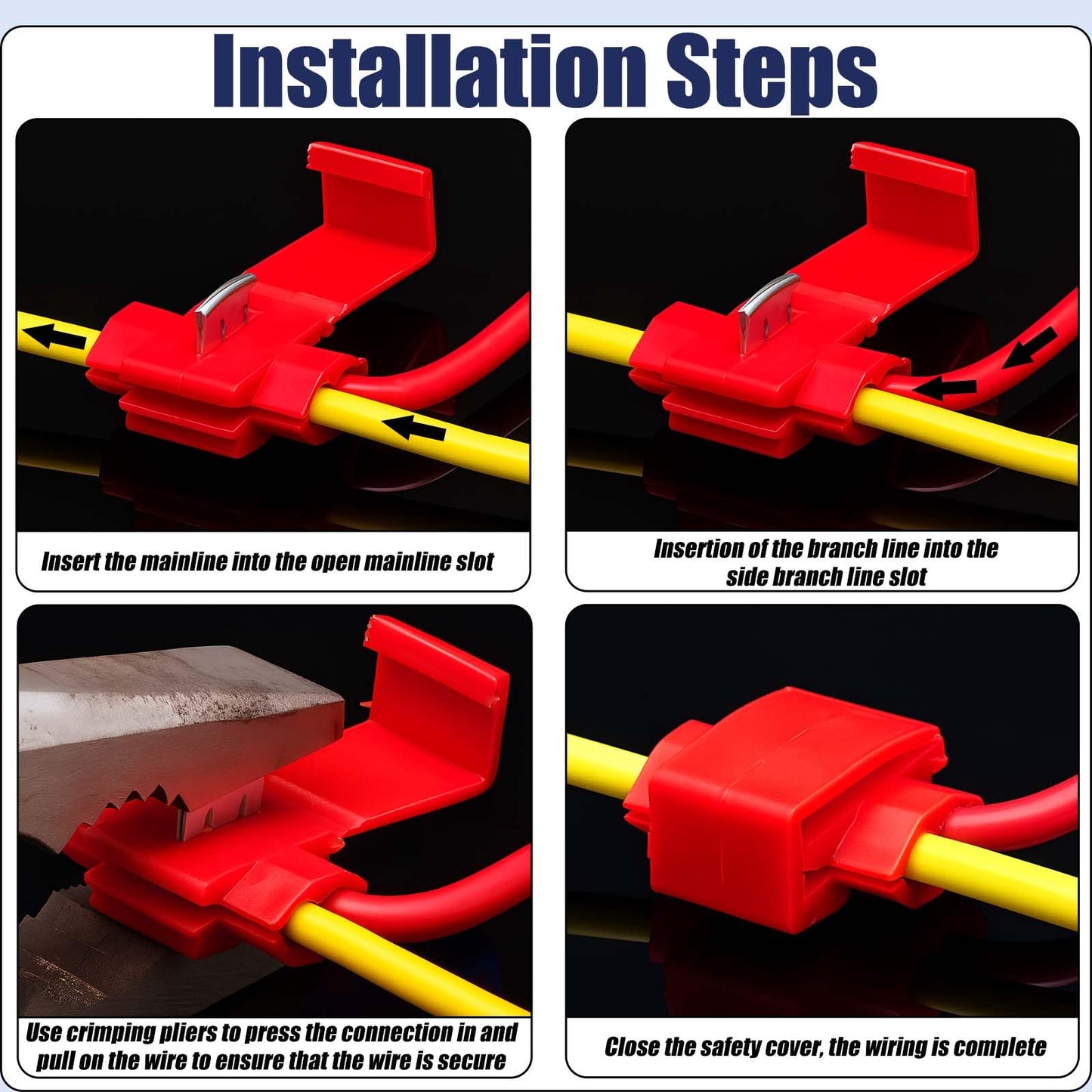 Solderless Quick Splice Wire Connectors,Double Run or Tap,22-18 AWG Red(30 PCS) 18-14 AWG Blue(30 PCS) Lock Snap Electrical Wire Connector(60/Pouch)