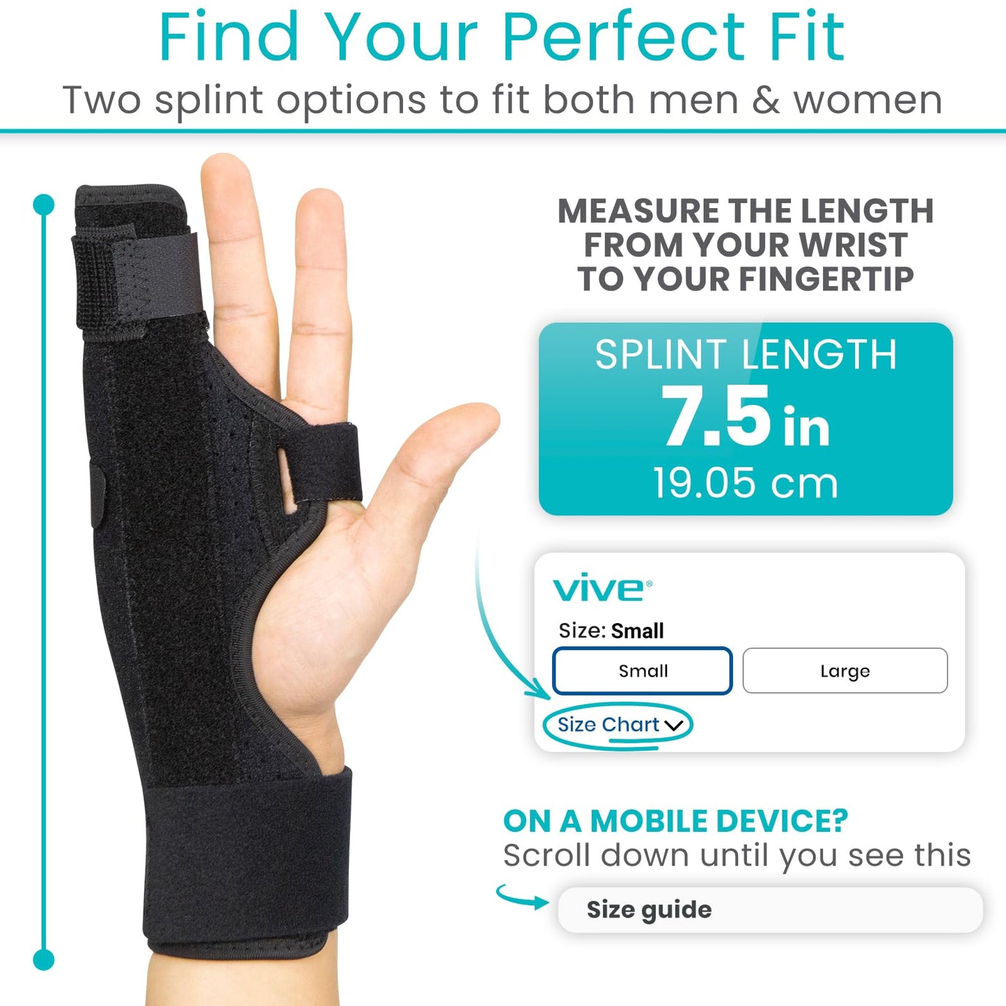 Vive Boxer Finger Splint Brace- Supports Pinky, Ring, Middle Metacarpals and Knuckles - Right or Left Adjustable Hand Brace - Straightening for Trigger Finger, Injury, Fracture, Broken, Tendonitis (7.75 Inch)