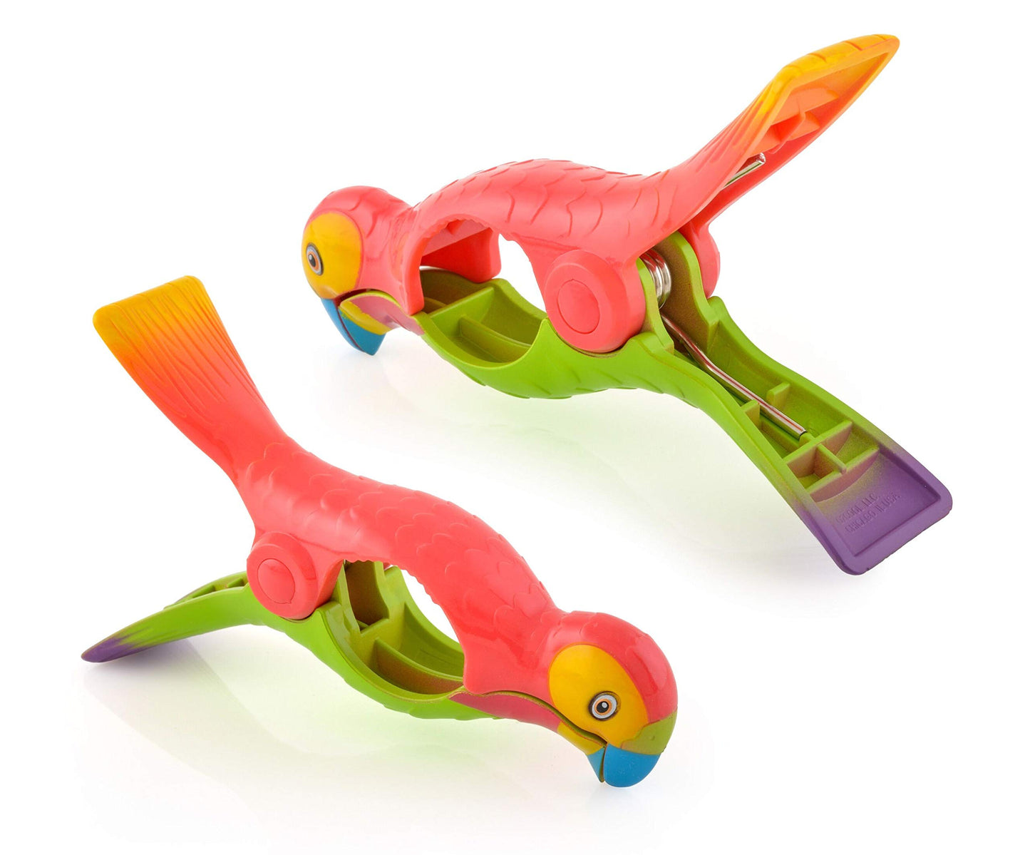 O2COOL BocaClips, Beach Towel Holders, Clips, Set of Two, Beach, Patio or Pool Accessories, Secure, Portable Clips for Towels and Chips, Parrot