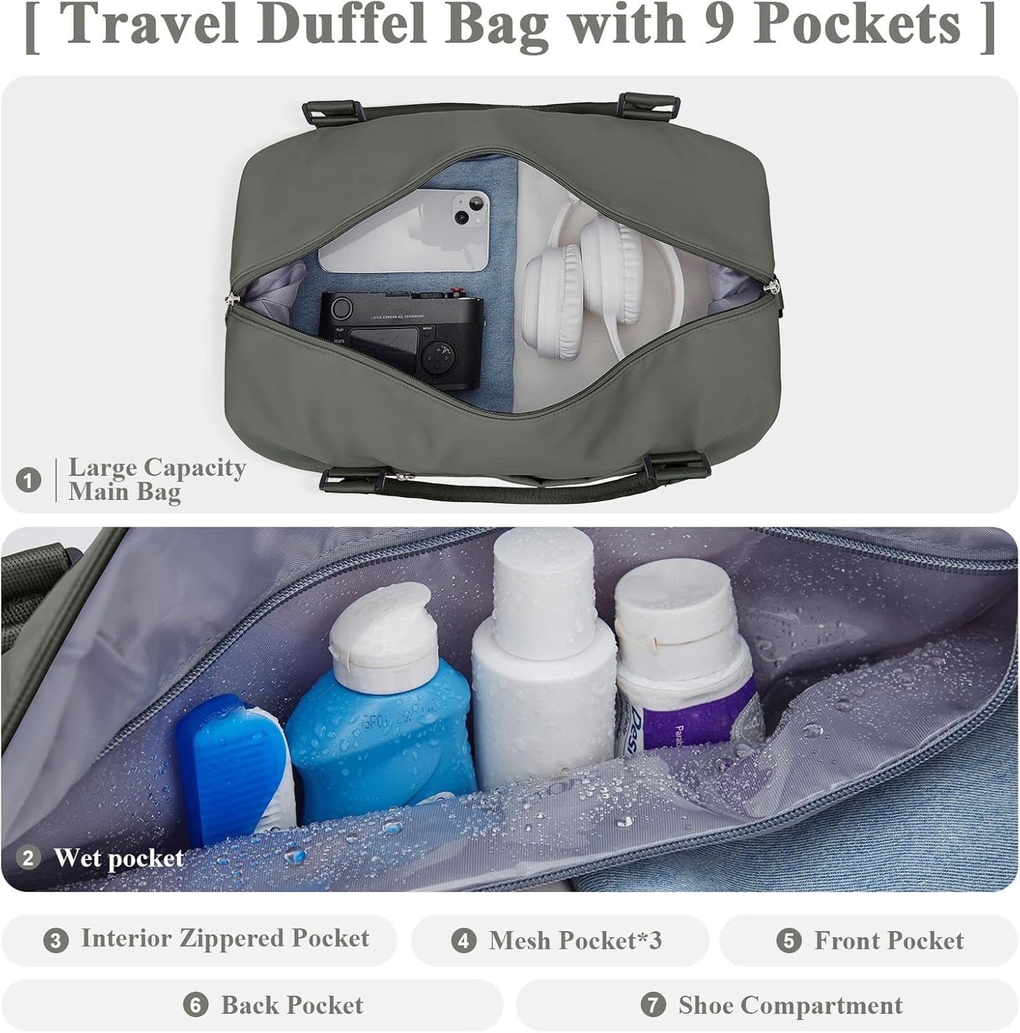 Skiennix Travel Duffel Bag - Shoes Compartment & Carry-On Design | Perfect for Weekend Getaways 18x14x8
