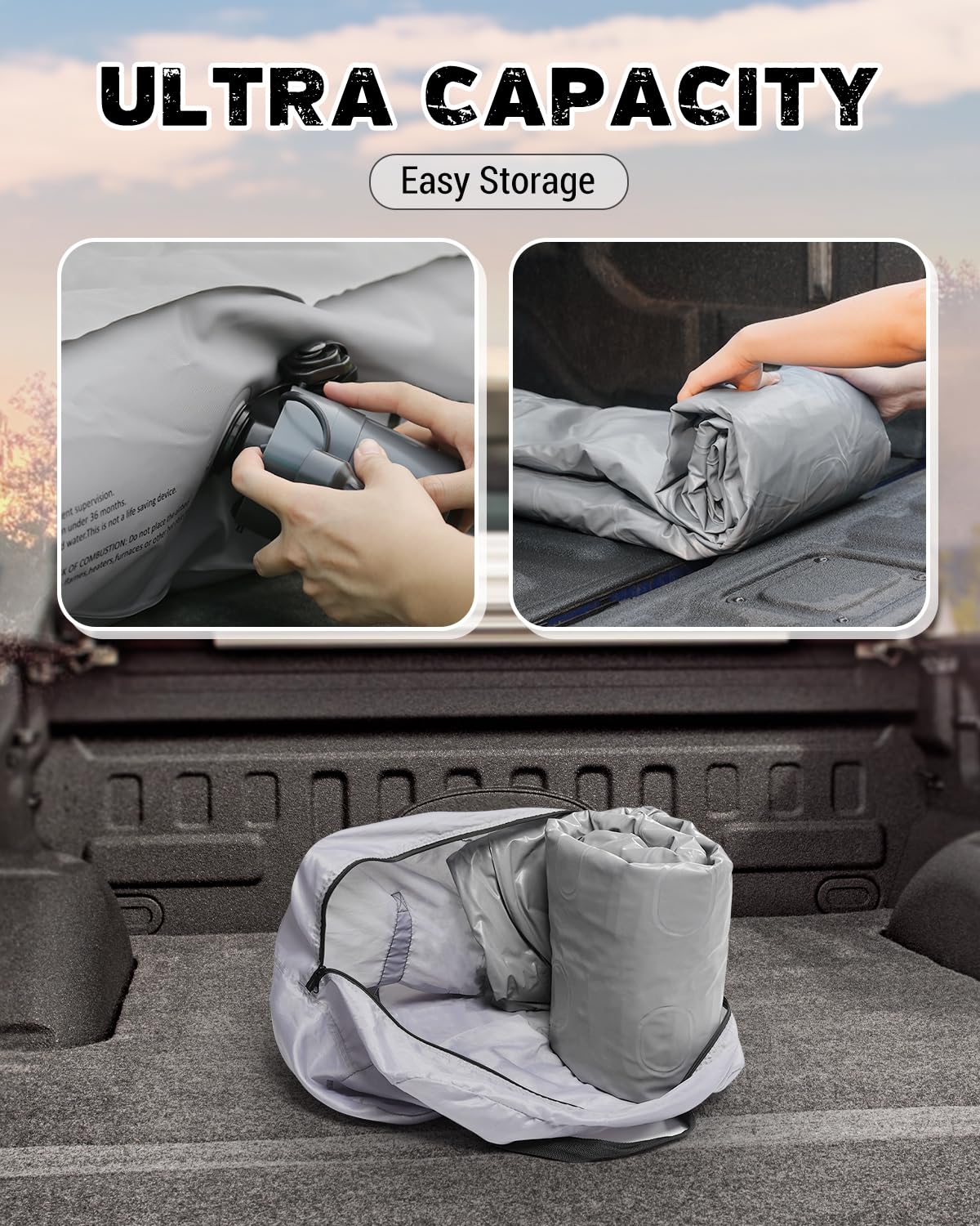 Sokeface Truck Bed Mattress 5.5-5.8ft for Full Size Pickup, Brown Truck Bed Air Mattress Fit for F150 Silverado, Leak-Resistant Camping, Electric Pump, Heavy-Duty, Easy Setup, Large Carry Bag