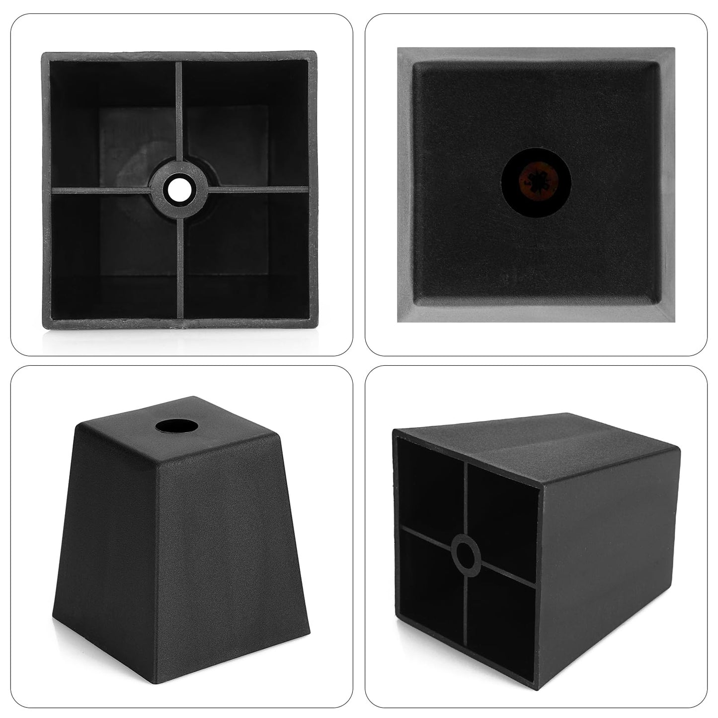 OwnMy 4PCS 3 Inch Plastic Furniture Legs Screw-in Plastic Sofa Couch Legs Replacements, Square Furniture Feet Legs for Coffee Table Chair Bed Risers, Black