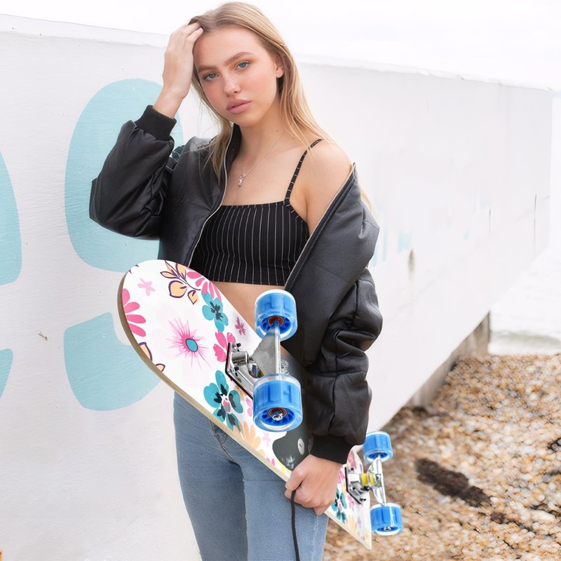 Kqpoinw Standard Skateboards with Colorful Flashing Wheels for Beginners, Kids,Teens, 7 Layer Maple Complete Skateboard for Girls Boys, 31" x 7.8" Double Kick Concave Kids skateboard with Skate T-Tool