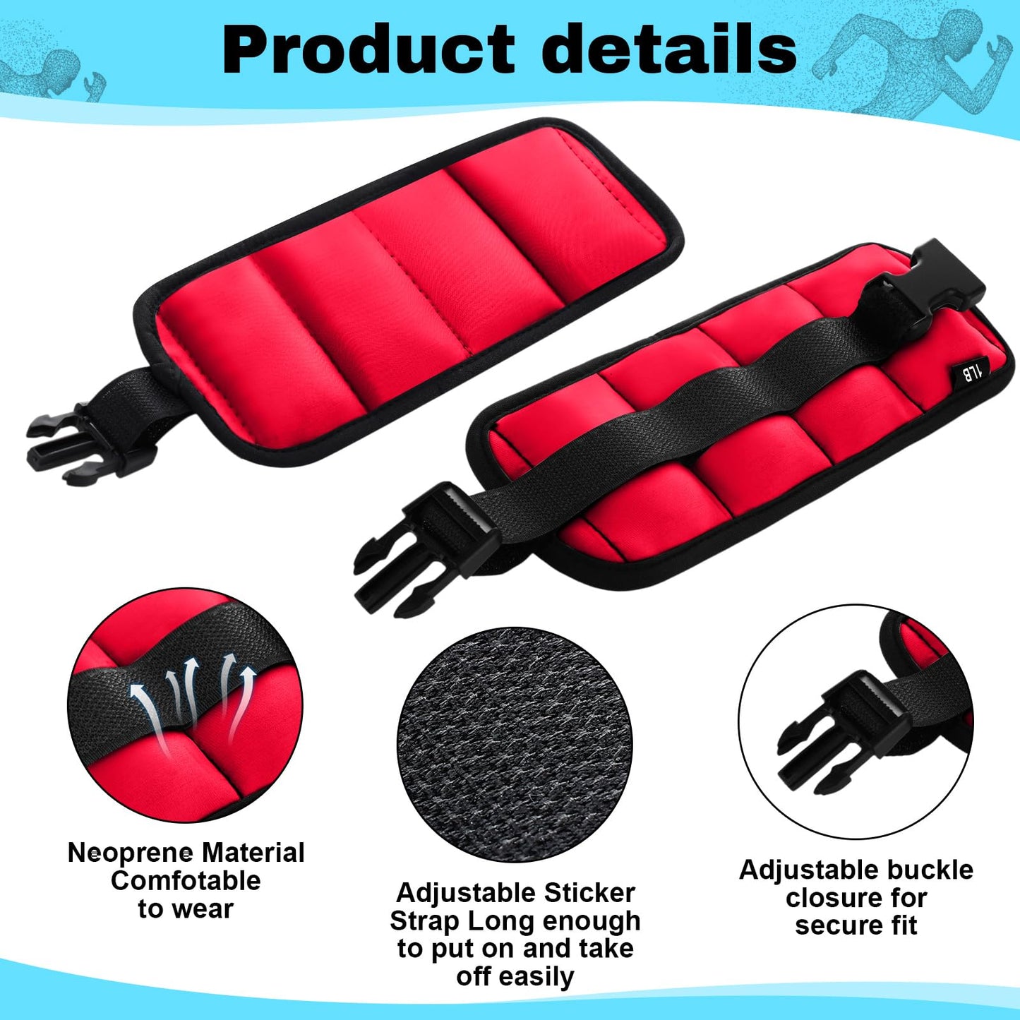 Hollowfly 2 Pairs Ankle Wrist Weights for Land or Aquatic Exercise Aqua Cuffs Aqua Aerobics Fitness Bands for Ankle and Wrist Adjustable Weights for Swimming Pool Workout Equipment(Red,1lb)