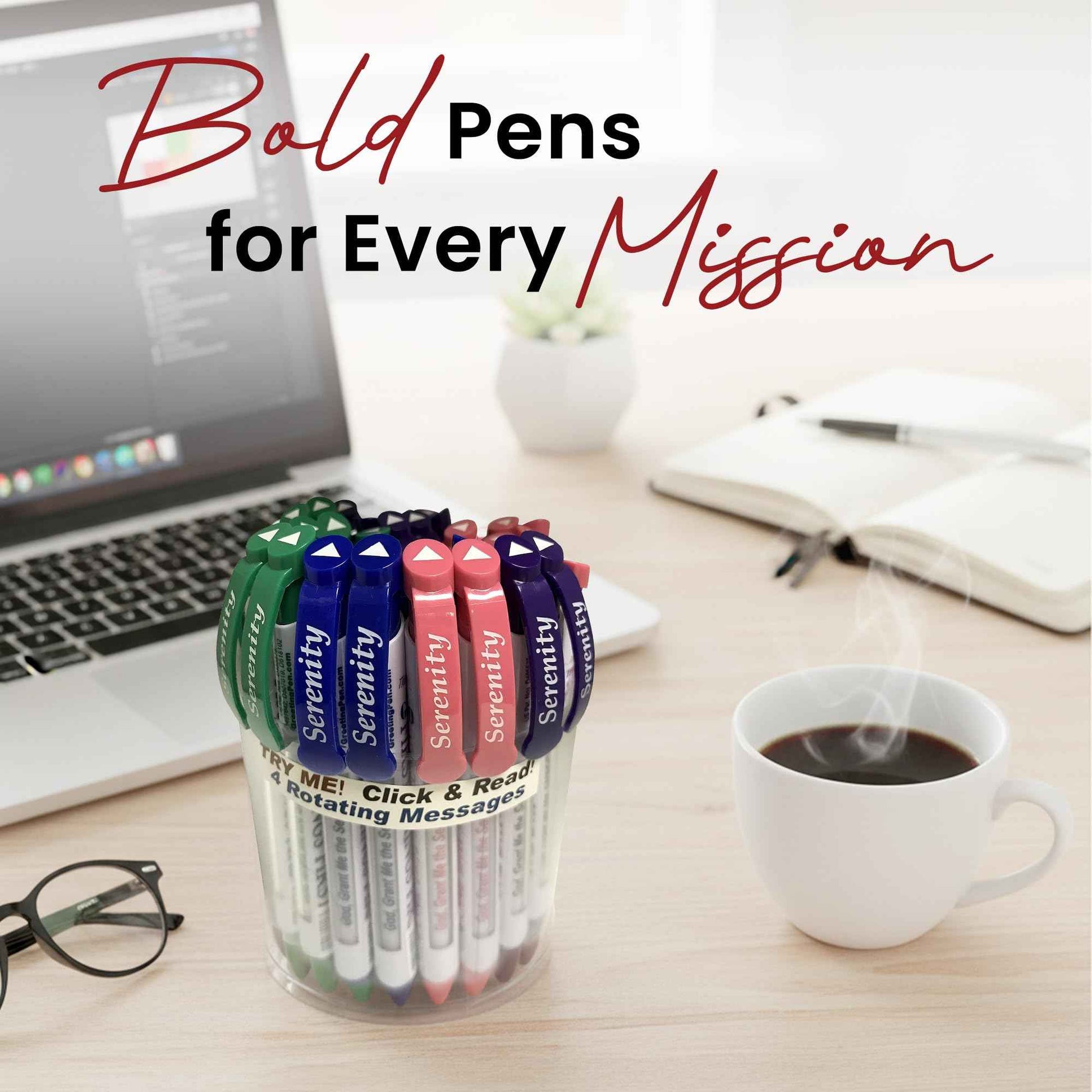Greeting Pen – Serenity Prayer Rotating Message Pen – Inspirational Christian pen with 4 Uplifting Bible Verse Messages – Faith-Based Encouragement for Recovery – Variety -36 Pack 9027