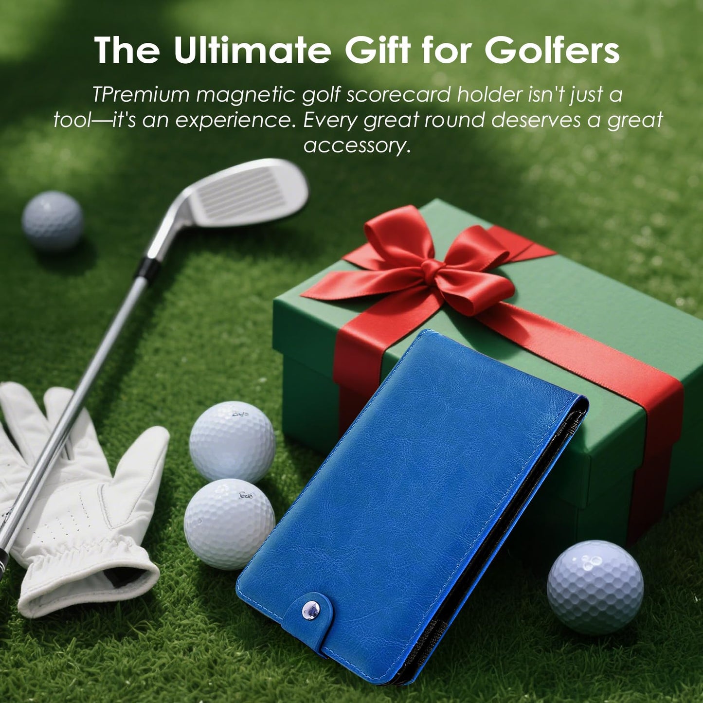 Femlotank All-in-One Magnetic Golf Scorecard Holder Yardage Book Cover, Premium Leather Scorecard Holder, Universal Fit for Scorecards, Sleek Design for Back Pocket Convenience Blue