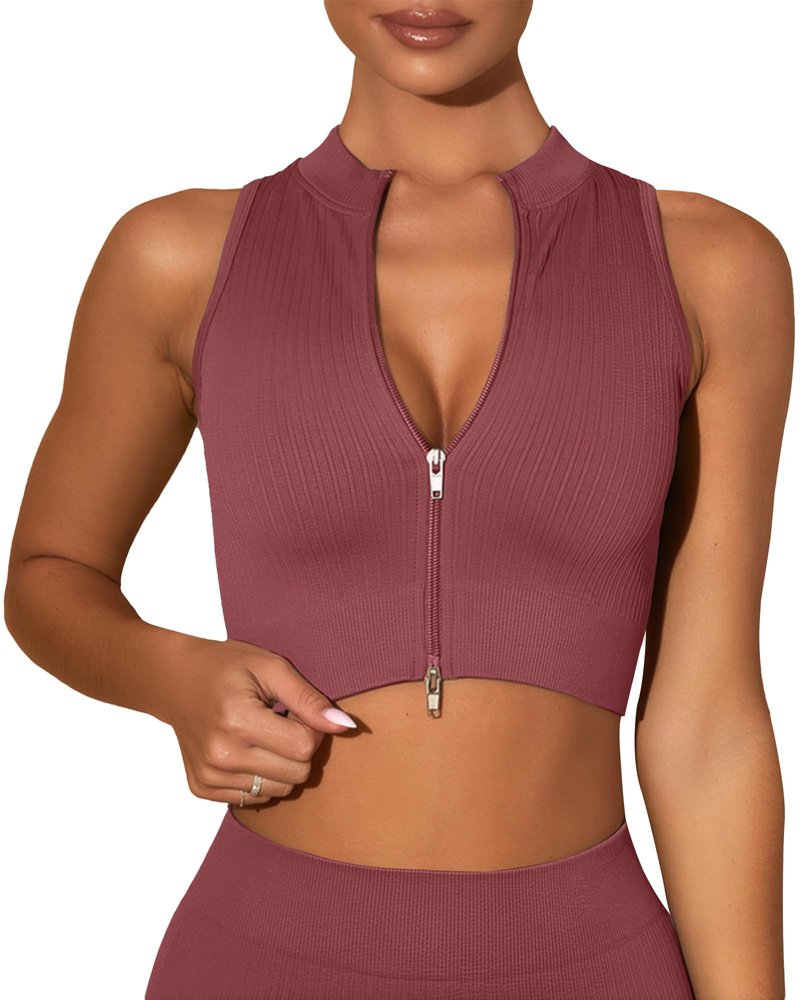 Women's Running Jacket Sleeveless Full Zip Up Sports Vest Slim Fit Tank Tops Ladies Workout Yoga Tops Lightweight Gym Jackets Fitness Activewear Red L