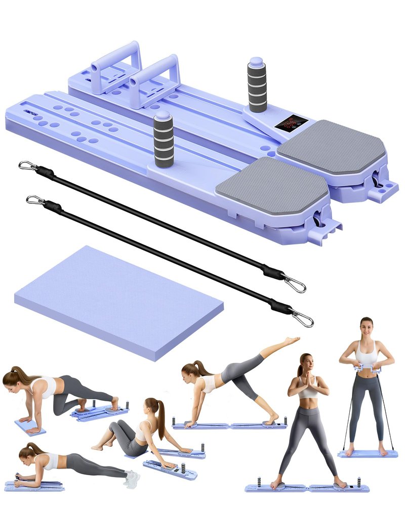 Pilates Reformer Board for Home, 12-in-1 Split Portable Pilates Machine with Ski Simulator & Digital Timer | Home Workout Equipment Kit for Full Body, Abs, Glutes, Balance Training
