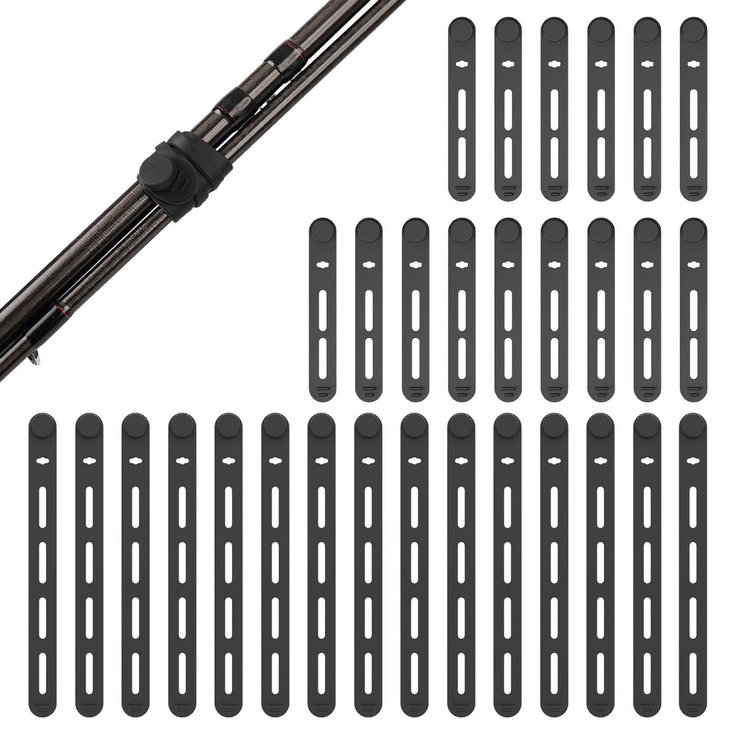 Silicone Fishing Rod Ties Belt Straps (30/50 Pack) – Lightweight, Durable, Reusable Rubber Bands Belts for Pole Storage