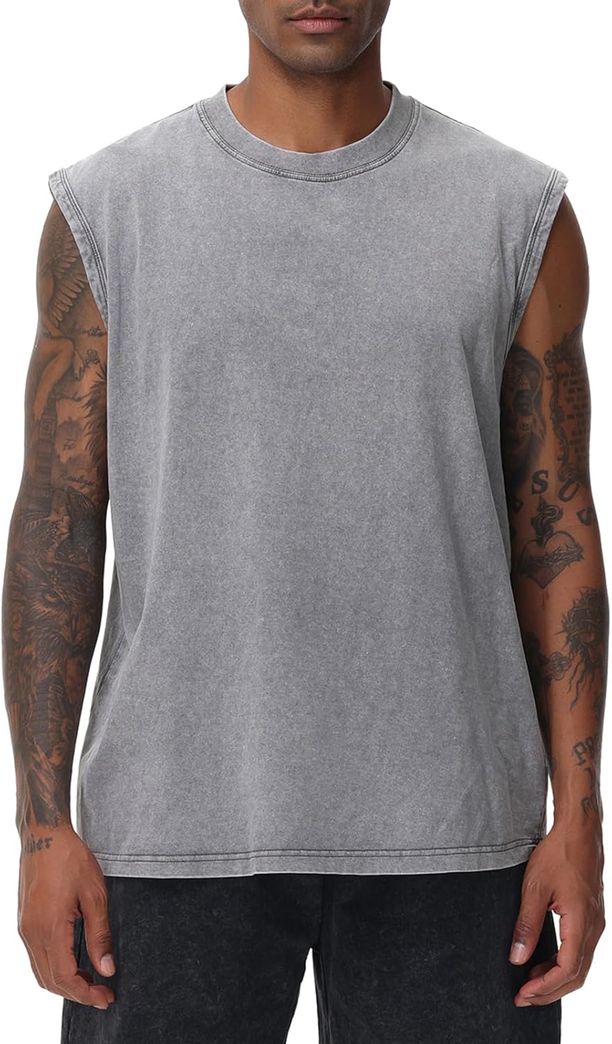 Skiennix Men's Sleeveless Workout Tank Top - Acid Wash Muscle Tee for Gym & Beach | Loose Fit