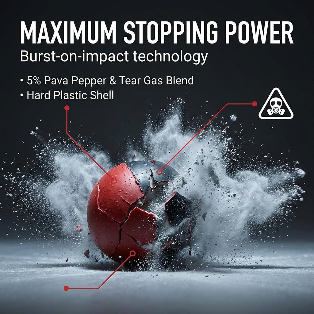 .43 Cal Pepper Ball Projectiles 20 Count – PAVA Filled Hard Shell Impact Rounds Compatible with .43 Cal Launchers – Break-On-Impact Design for Controlled Dispersion and Consistent Function
