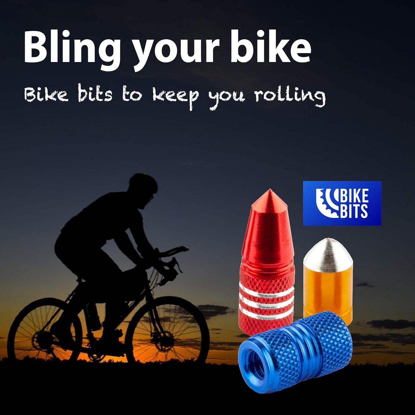 Presta Valve Caps - Anodized Aluminum for Presta/French Valves - Fun Designs: Bullet, Rocket, Hamburger | 4 Pack
