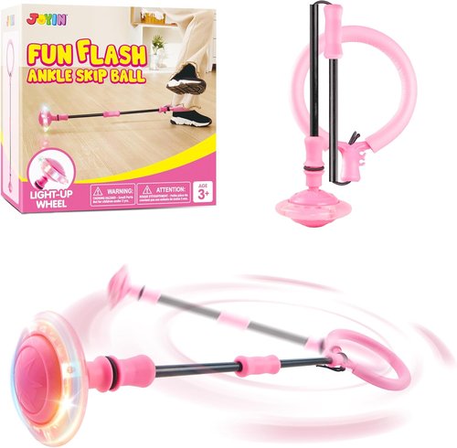 JOYIN Pink Ankle Skip Ball - Flashing Lights Indoor & Outdoor Toy for Kids | Foldable Sports Gift for Ages 3+