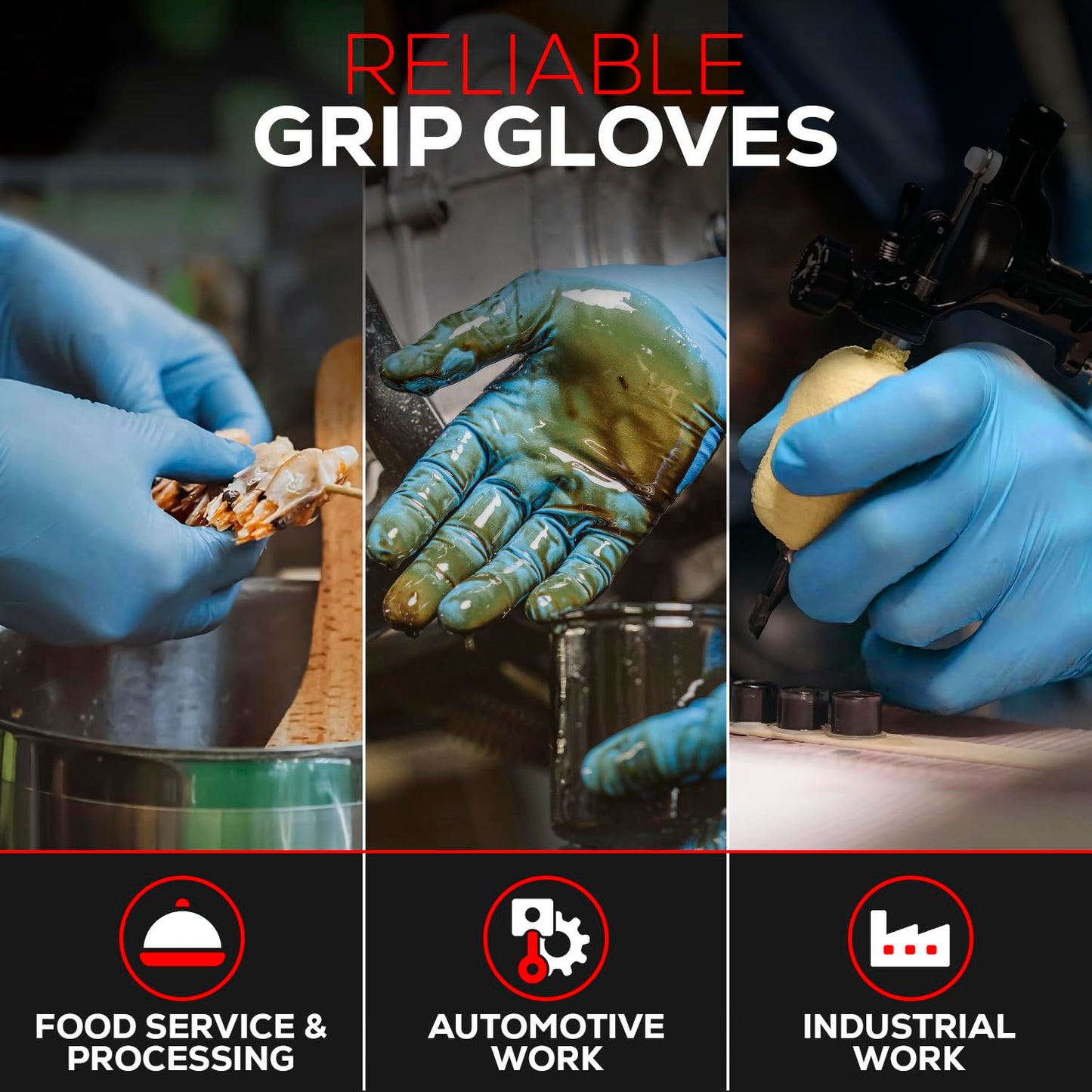 First Glove Nitrile 8 Mil Bucket Fully Textured Blue Gloves - Heavy Duty Gloves for Industrial Automotive, Food, Janitorial & Work - Glove with Diamond Grip & Powder-Free - 500 Count Large