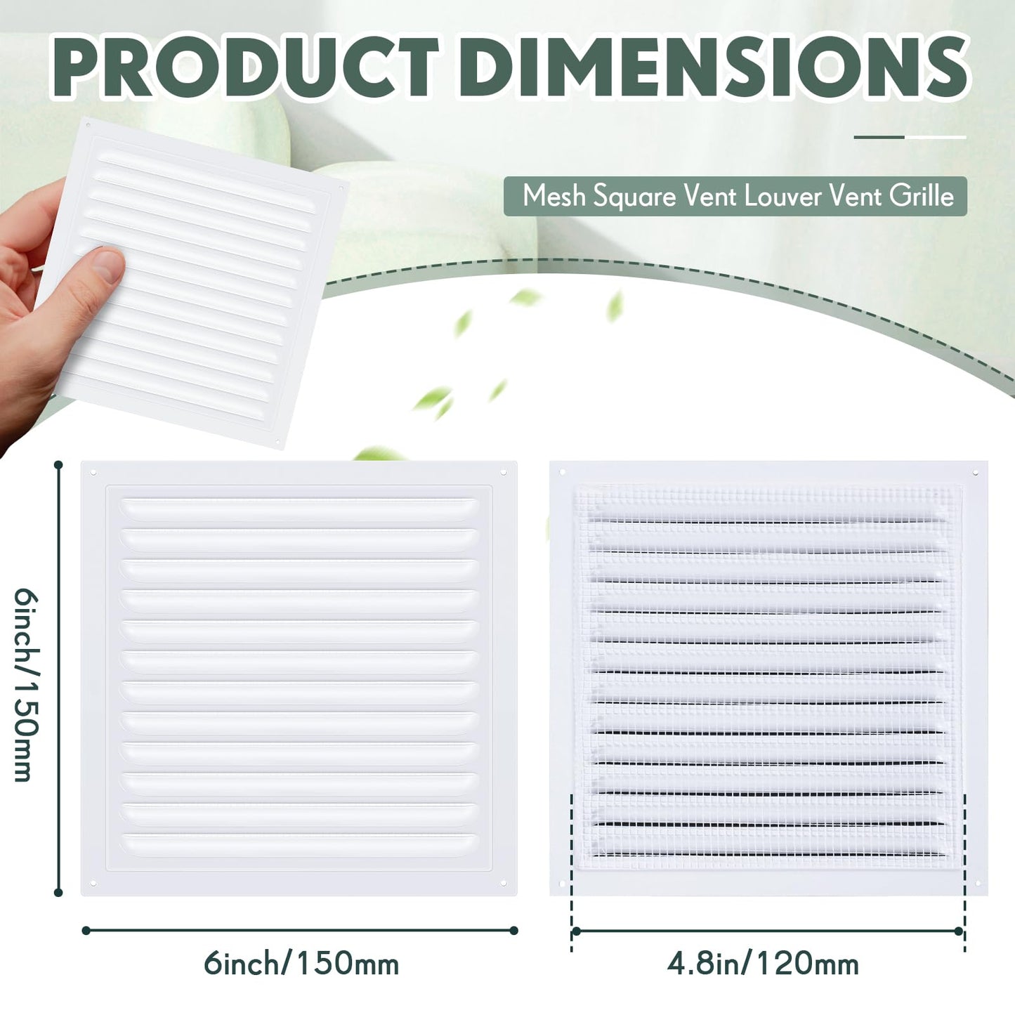 2 Pcs 6 x 6 Inch Aluminum Gable Vents Attic Vents Metal Gable Wall Shed Vent with Screw and Screen Mesh, Square Return Louver Grille for Ventilation Exterior Door House Attic Garage Ceiling