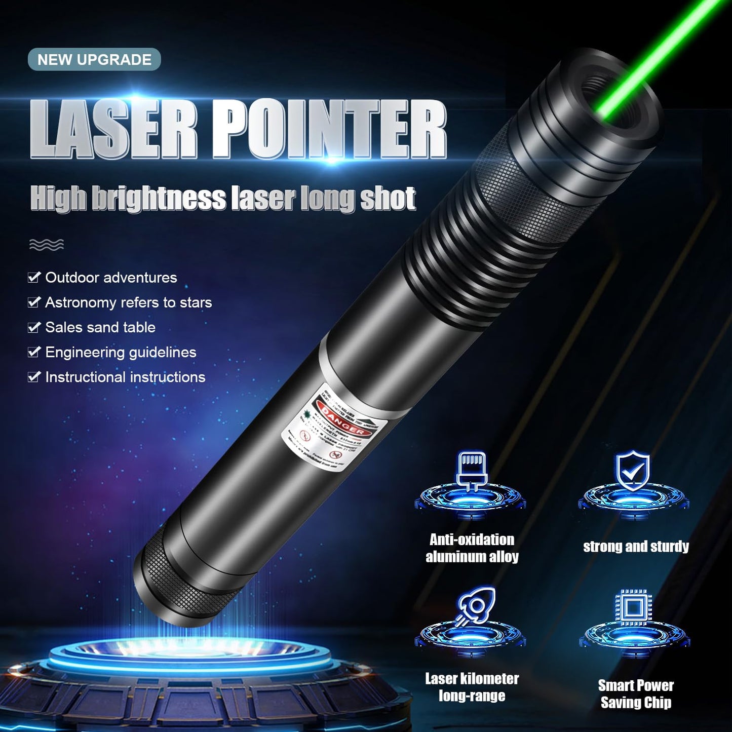 FUIIKEEM Green Laser Pointer High Power, Rechargeable Flashlight with Laser Pointer for Night Astronomy Outdoor Camping Hunting and Hiking