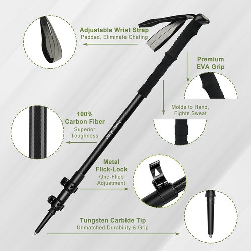 Ultra Light Carbon Fiber Hiking Trekking Poles - 6.07oz Nordic Trekking Sticks with Full EVA Grips & Quick Locks, All-Terrain Hiking Sticks for Seniors, Men & Women, Set of 2