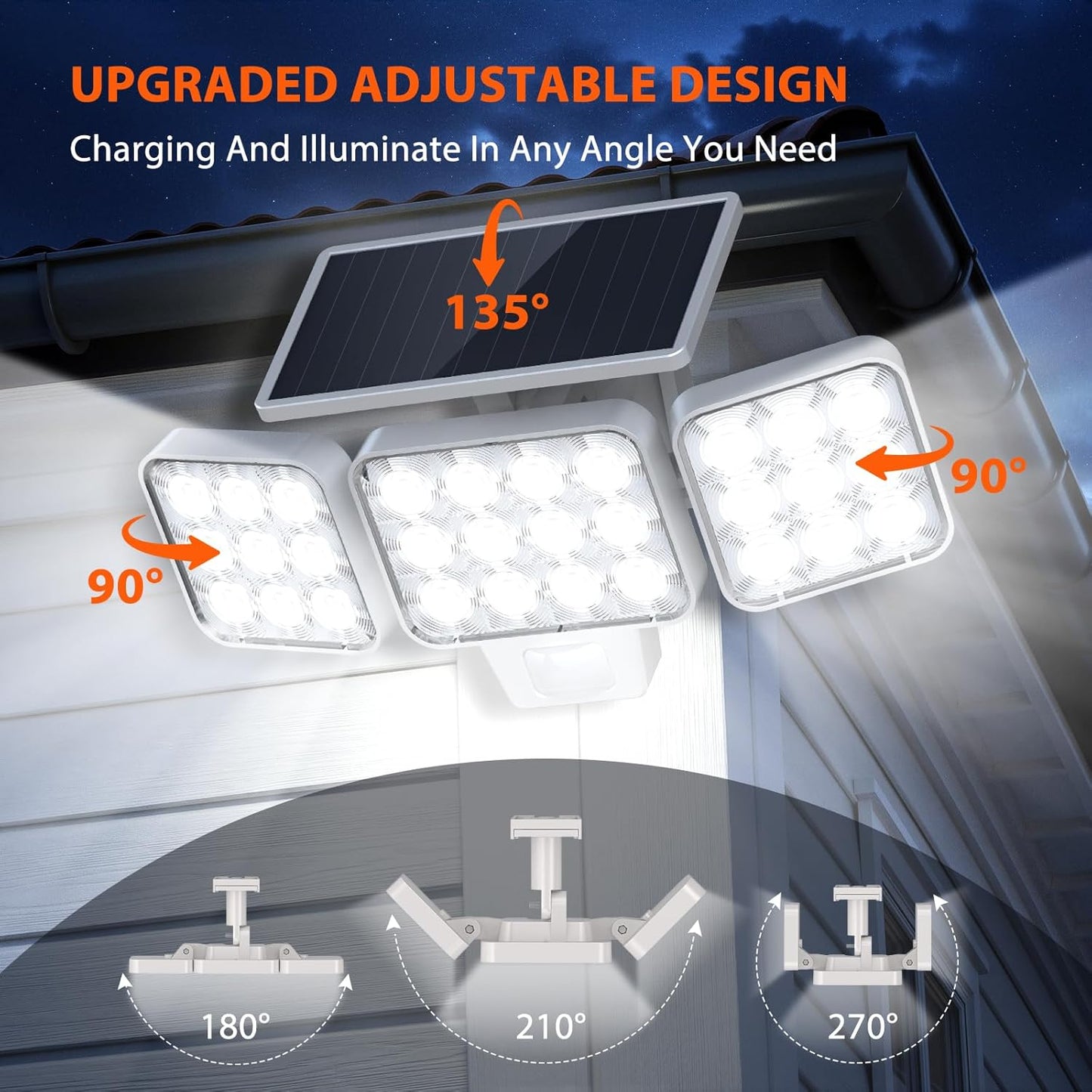 3500LM Solar Flood Lights with Motion Sensor - Adjustable Wireless LED Security Spot Lights for Outdoor Yard - 2 Pack