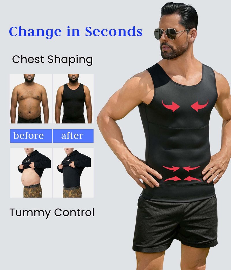 XINGCOOL Gynecomastia Compression Shirt Men Shapewear Tank Top Muscle Sleeveless Workout Shirts Tummy Control Undershirts for Men Solid Black