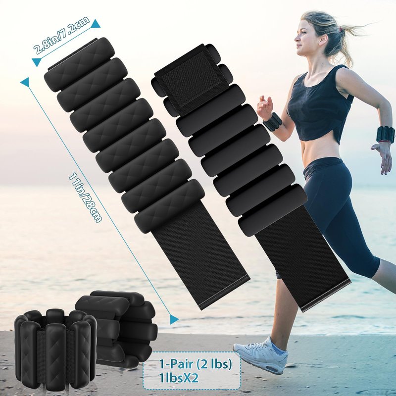 Wrist and Ankle Weights for Women&Men - Adjustable Pilates Weighted Bangles, 2 lbs Weighted Arm Bands Foot Leg Weights for Walking, Yoga, Training, Exercise, Running, Set of 2 (1LB Each) (Black)