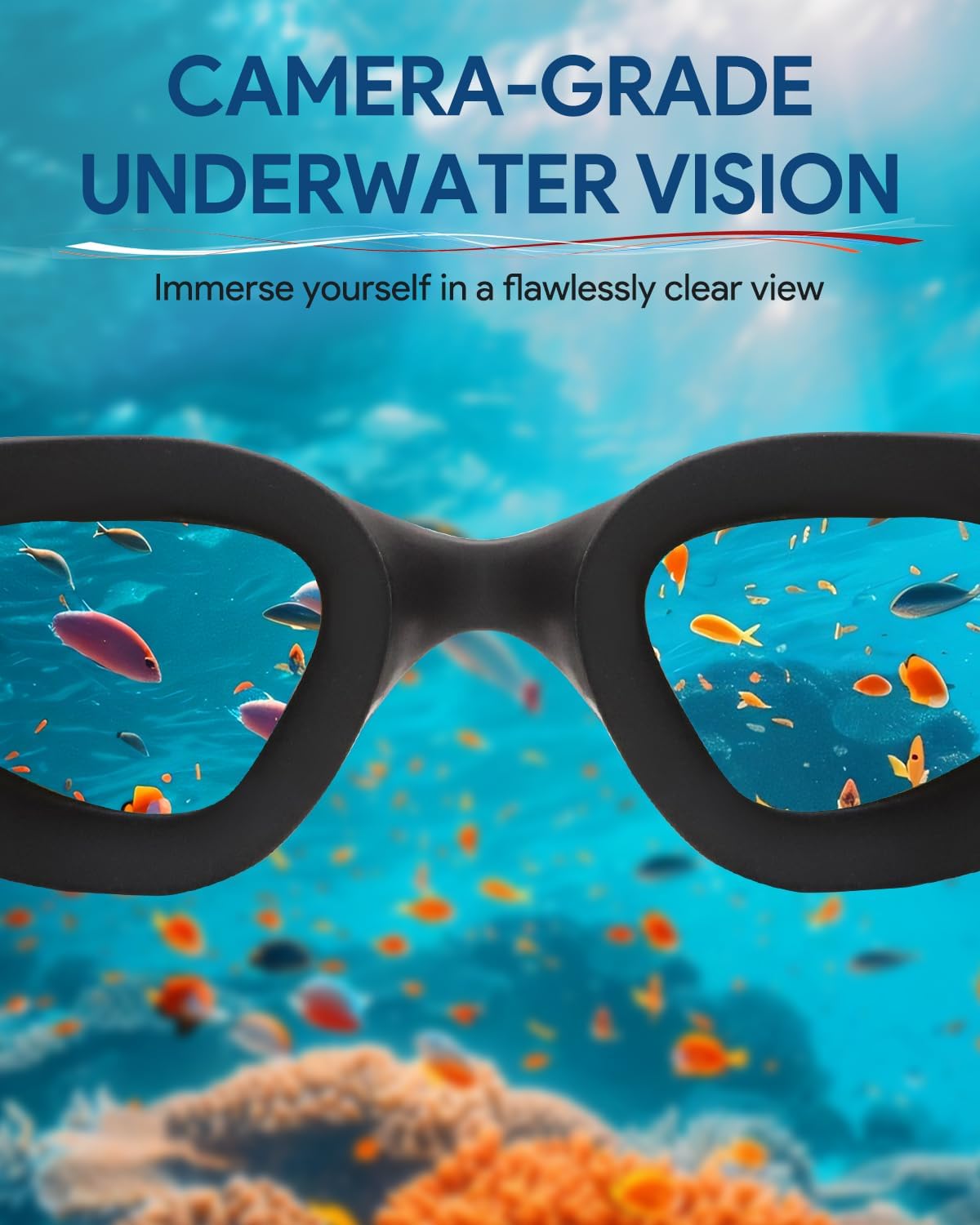 Polarized Swim Goggles by [Brand Name] - Anti-Fog, No Hair Pulling Bungee Strap | Ideal for Adults