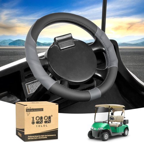 10L0L 13 Inch Golf Cart Steering Wheel Cover for EZGO TXT & RXV, Anti Slip PU Leather & Comfortable Grip Feeling-Black Grey
