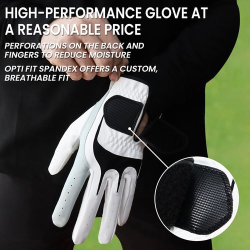 FINGER TEN Premium Golf Gloves - Cabretta Leather, All-Weather Grip, Comfortable Fit | Sizes S-XL