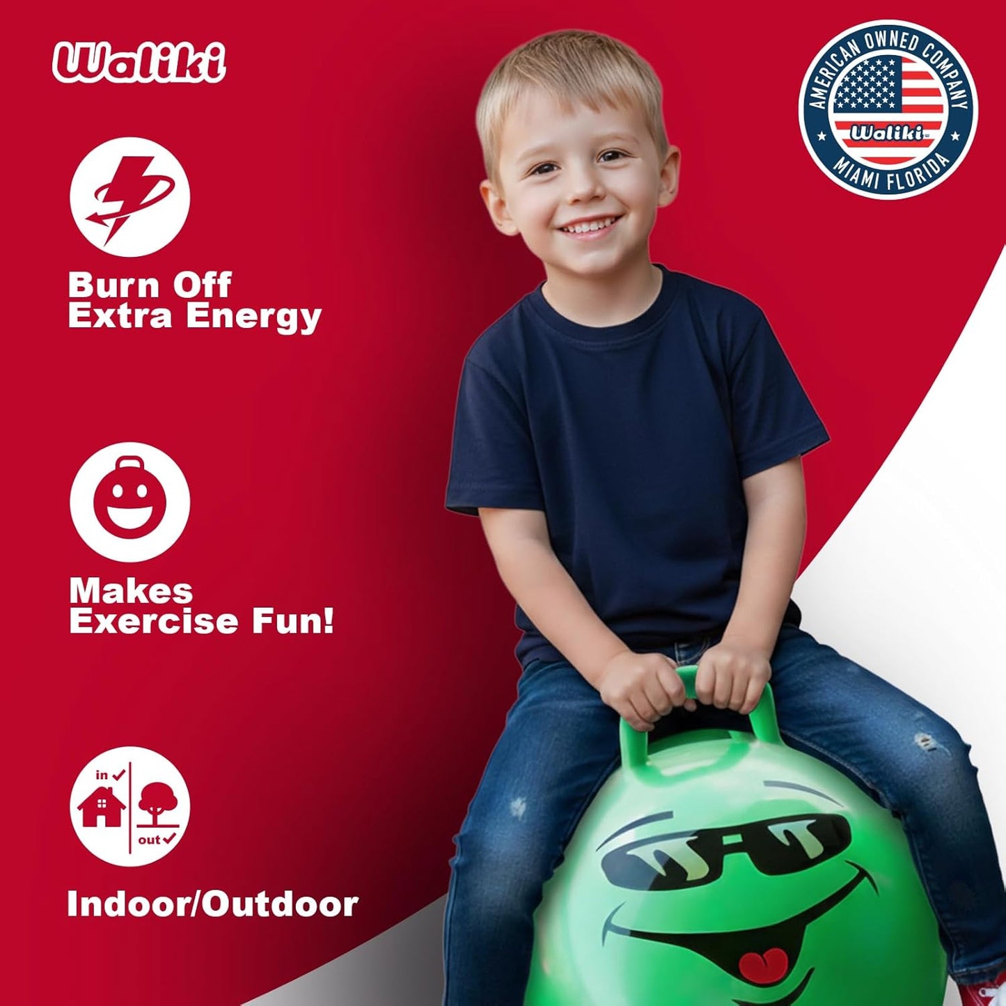 WALIKI Hop Ball Toy - 18” Green Jumping Therapy Ball for Kids Aged 3-6 | Fun Outdoor Activity