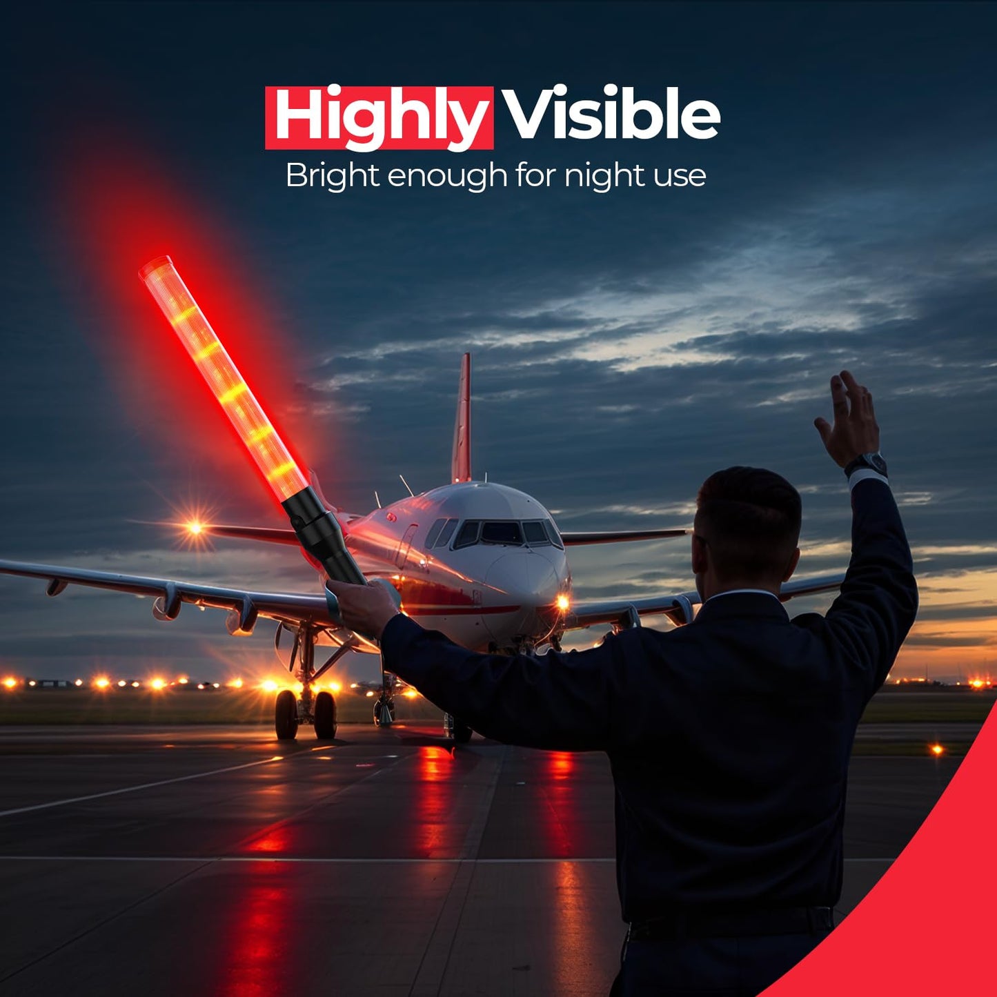 Traffic Wand 21 Inch, 2 Pack Air Traffic Control Lights with 2 Flashing Modes, Red Safety Signal Wands for Traffic Control, Airport, Parking, Car Directing