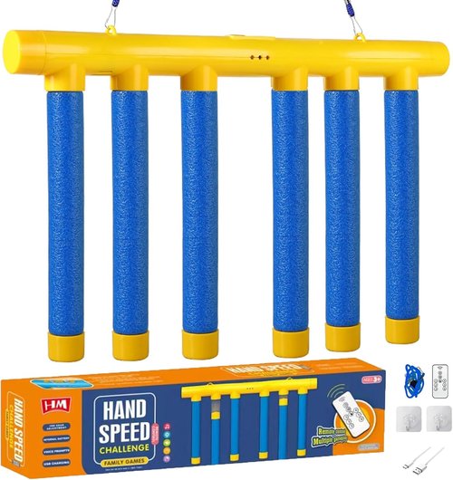 **Reaction Time Training Toy - Hand-Eye Coordination Drop Stick Game | Adjustable Speed Remote Control (Blue)**