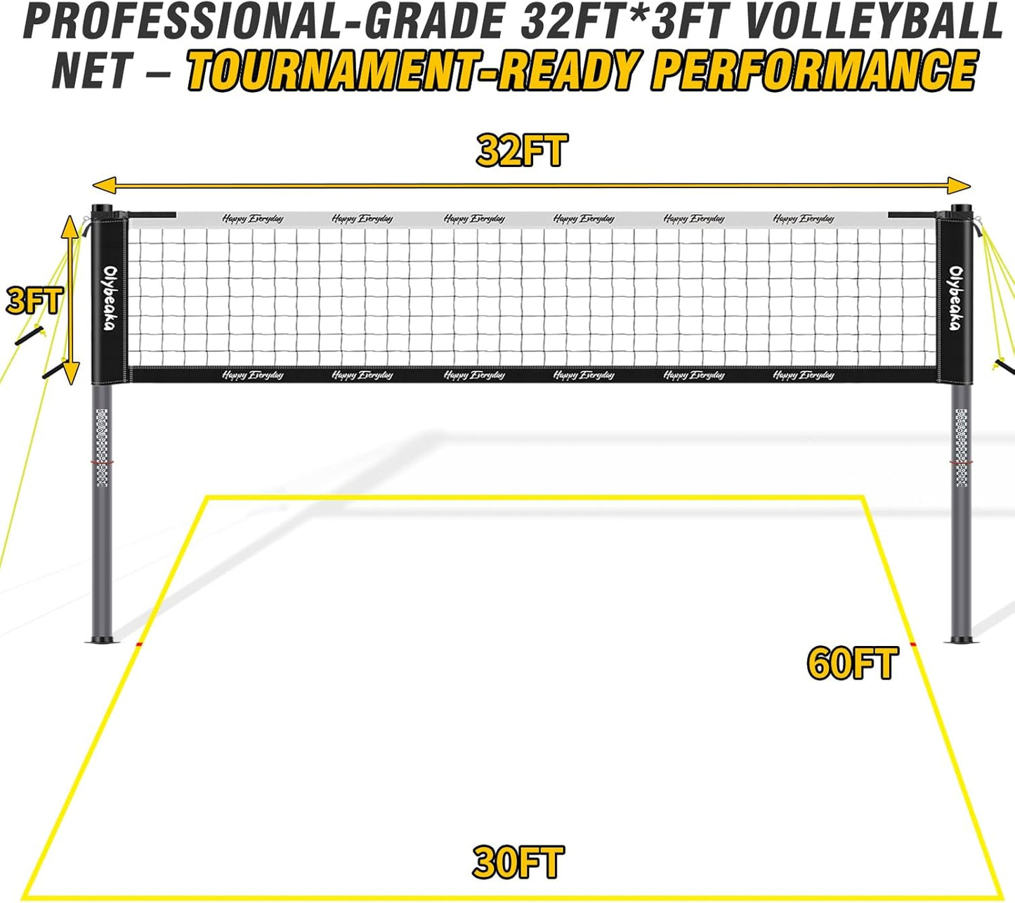 Skiennix 32ft Outdoor Volleyball Net Set - Heavy Duty Poles, Durable Net, Volleyball & Pump Included