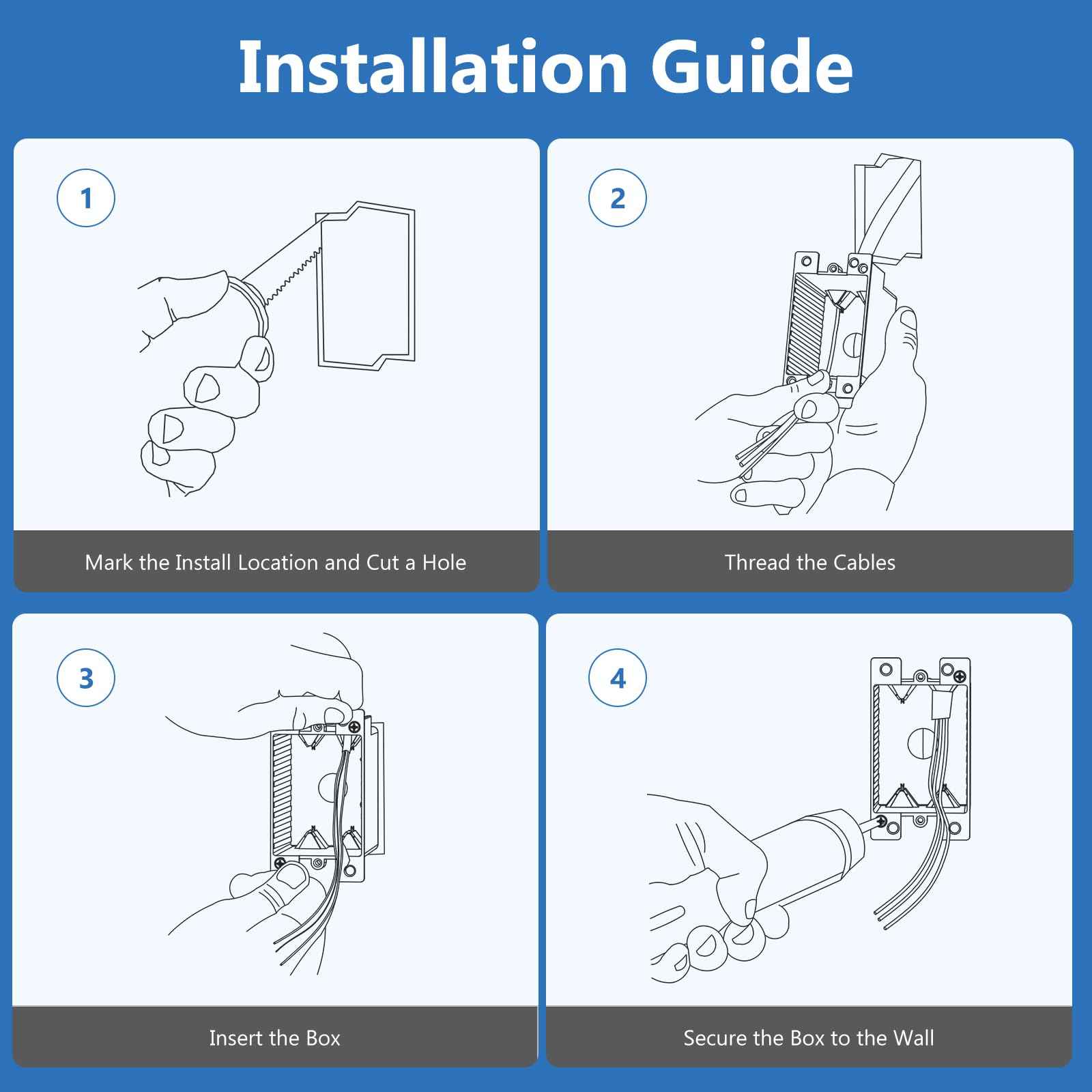 CycevSun 6 Pack Electrical Outlet Box Old Work 1 Gang, Plastic Remodel Drywall Junction Boxes, UL Listed