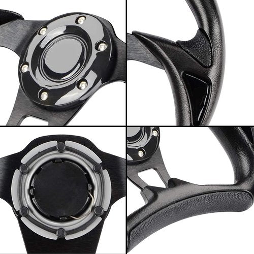 Golf Cart Steering Wheel for EZGO TXT/RXV, Club Car DS/Precedent/Tempo, Yamaha G29/Drive/Drive 2, and more Golf Cart Models, Racing Steering Wheel, Black (Required Adapter Not Included)
