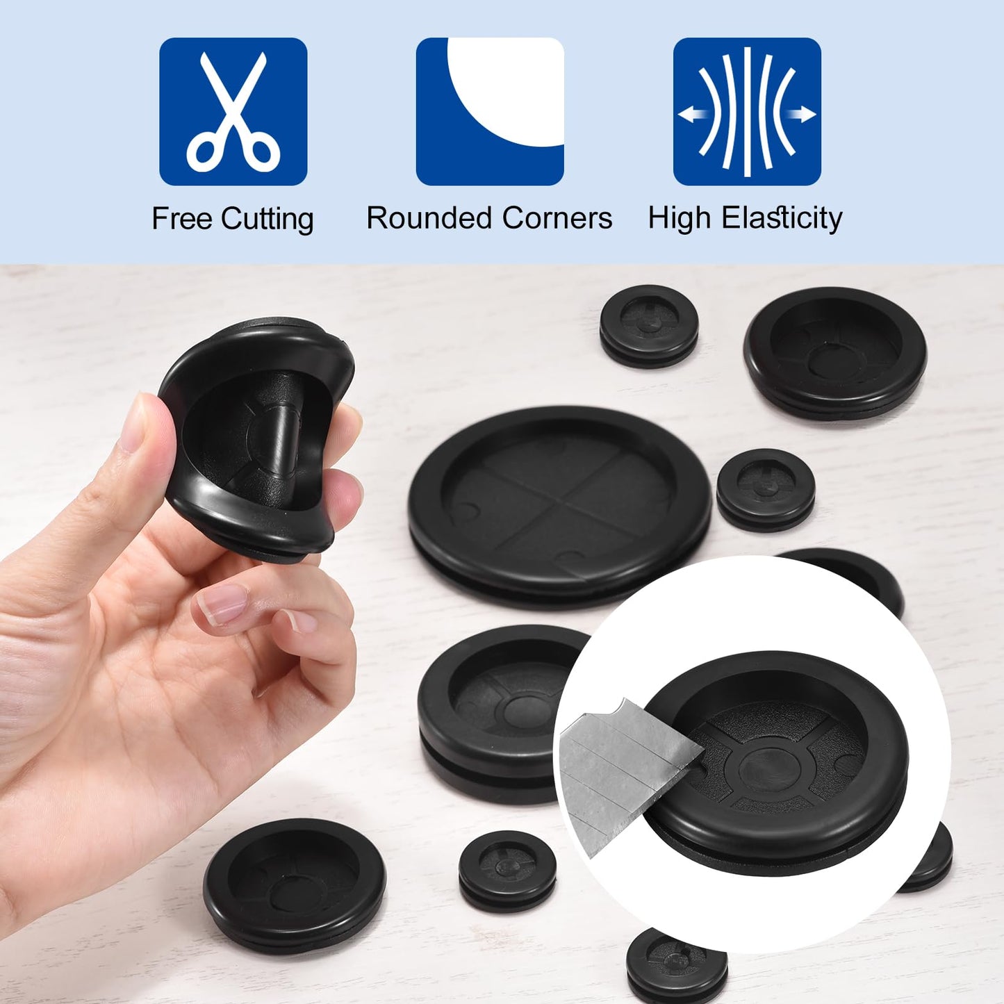 uxcell 4Pcs Rubber Grommets 3-4/8" (90mm) Drill Hole, 3-1/4" (80mm) ID Double Sided Hole Plugs Ring Gasket for Firewall Cable Wire Protecting, Black