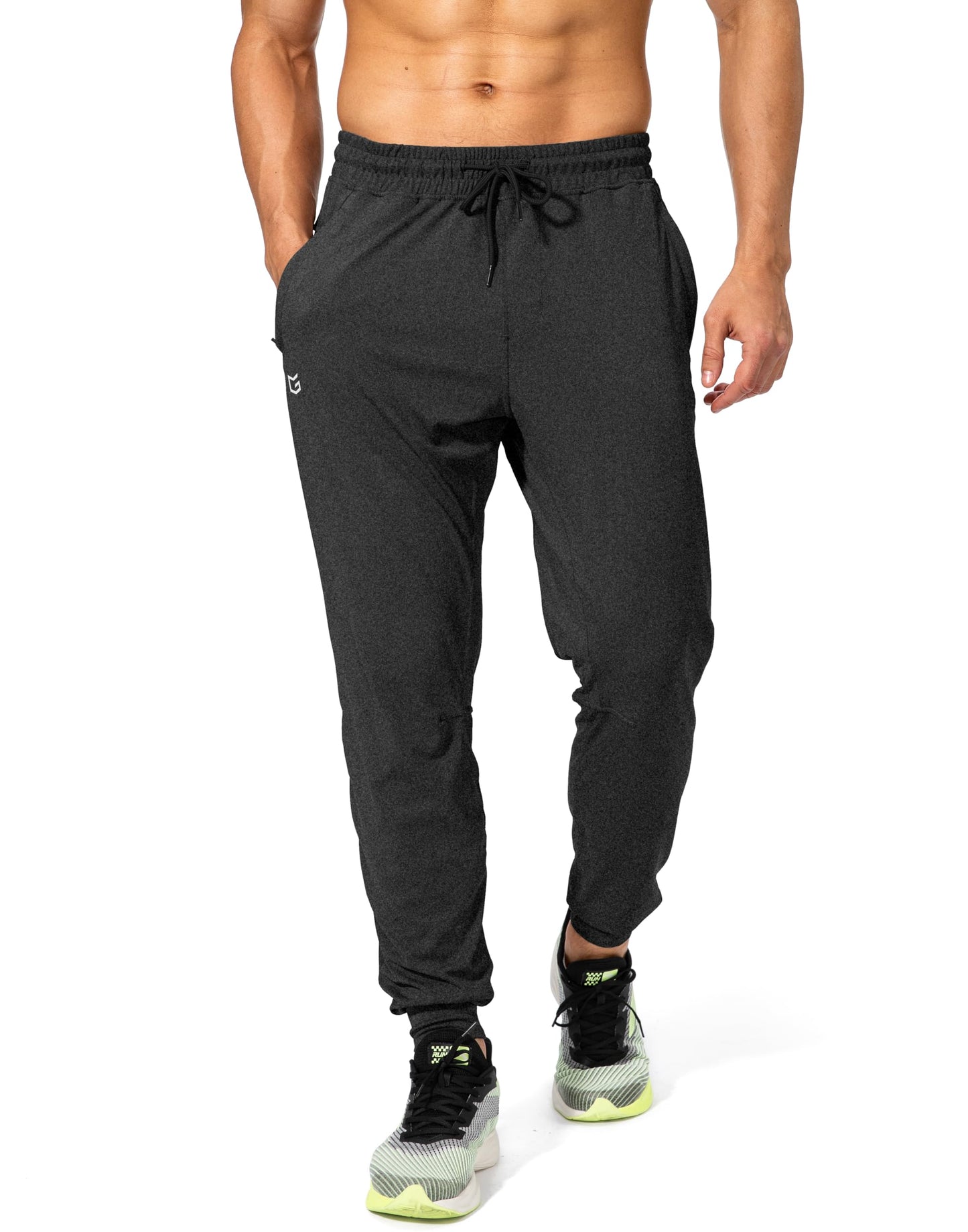 G Gradual Men's Sweatpants with Zipper Pockets Athletic Pants Traning Track Pants Joggers for Men Soccer, Running, Workout(Heathered Black,L)