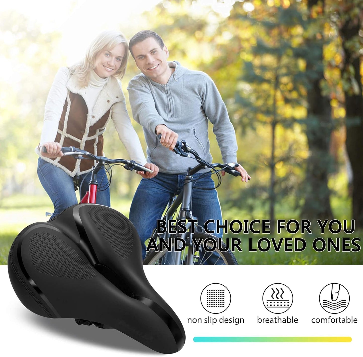 Skiennix Large Comfortable Bike Seat - Oversized Memory Foam Padded Saddle | Waterproof Leather Cover
