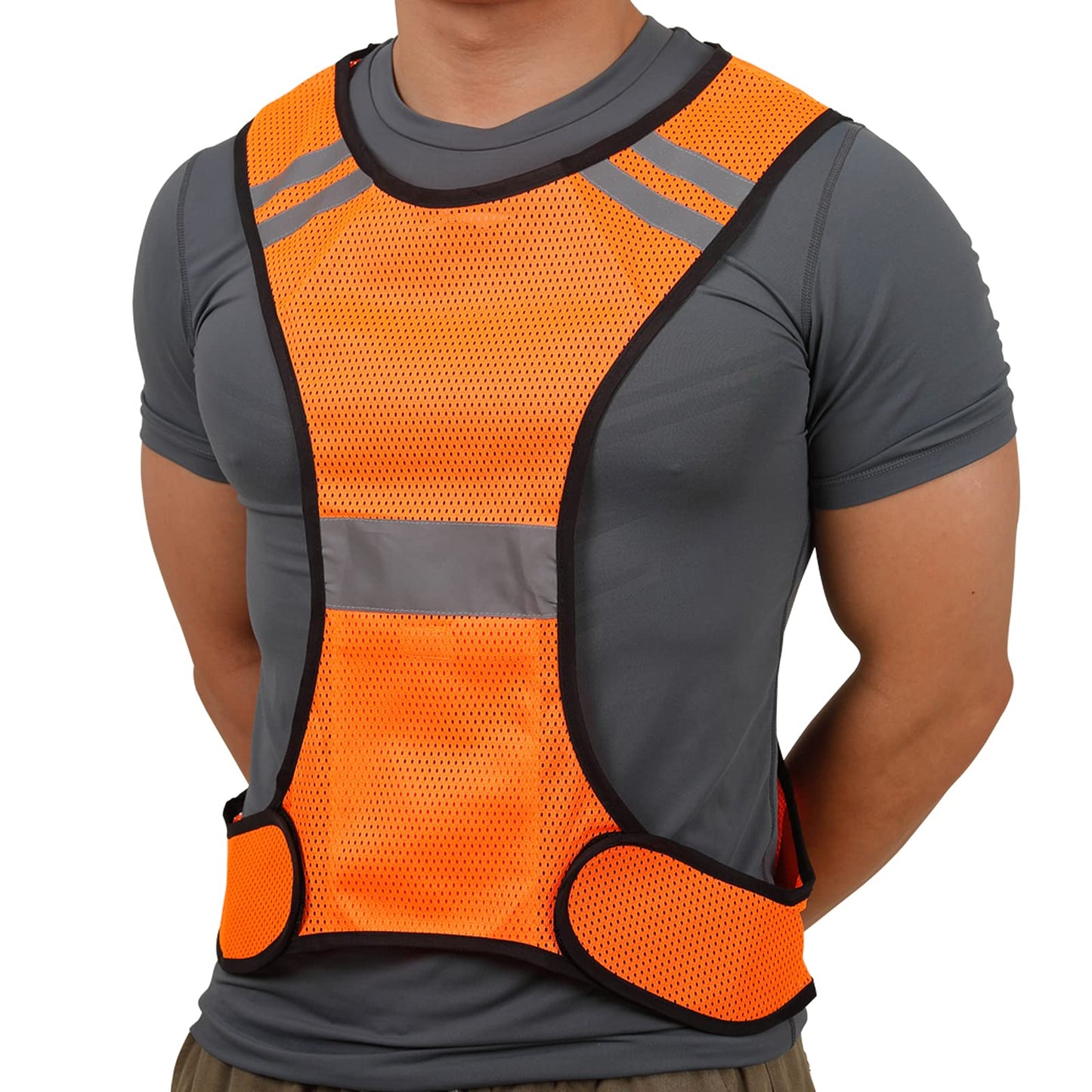 Reflective Running Vest for Men Women, High Visibility Safety Vest with Large Pocket, Lightweight Reflective Running Gear for Motorcycle,Cycling,Jogging,Walk At Night, Adjustable Waist, 2 PCS, Orange