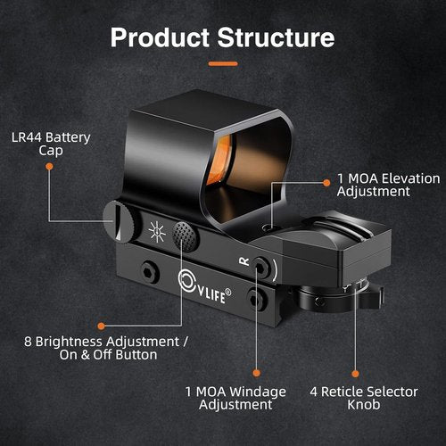 CVLIFE 1x28x40mm Red Dot Sight - 4 Adjustable Reticles for 20mm Picatinny Rail | Absolute Co-Witness Optics