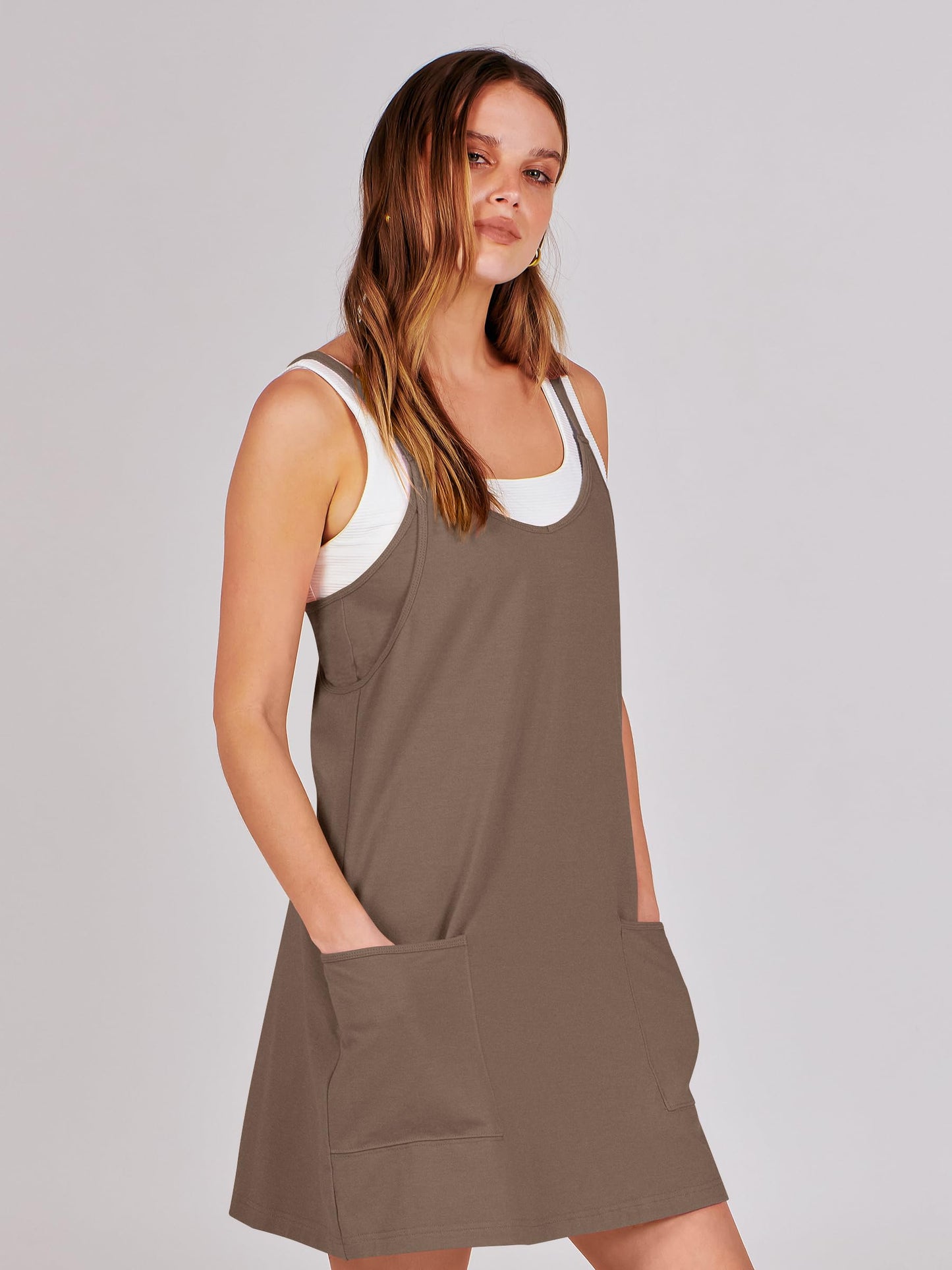 ANRABESS Women Athletic Dress Summer Tennis Workout Active Sports Mini Romper Dress Built in Shorts Travel Vacation Clothes Coffee Large