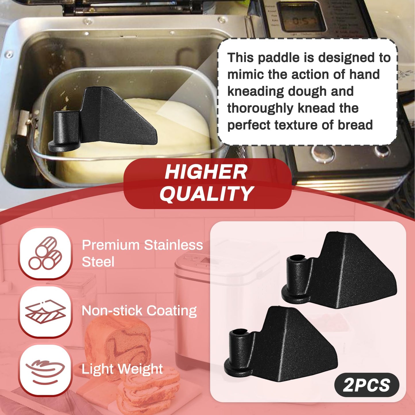 2-Pack CBK-110KP Kneading Paddle for Cuisinart Bread Maker Machine - Fits Model CBK-110 & CBK-110P1 Bread Machine Paddle Replacement