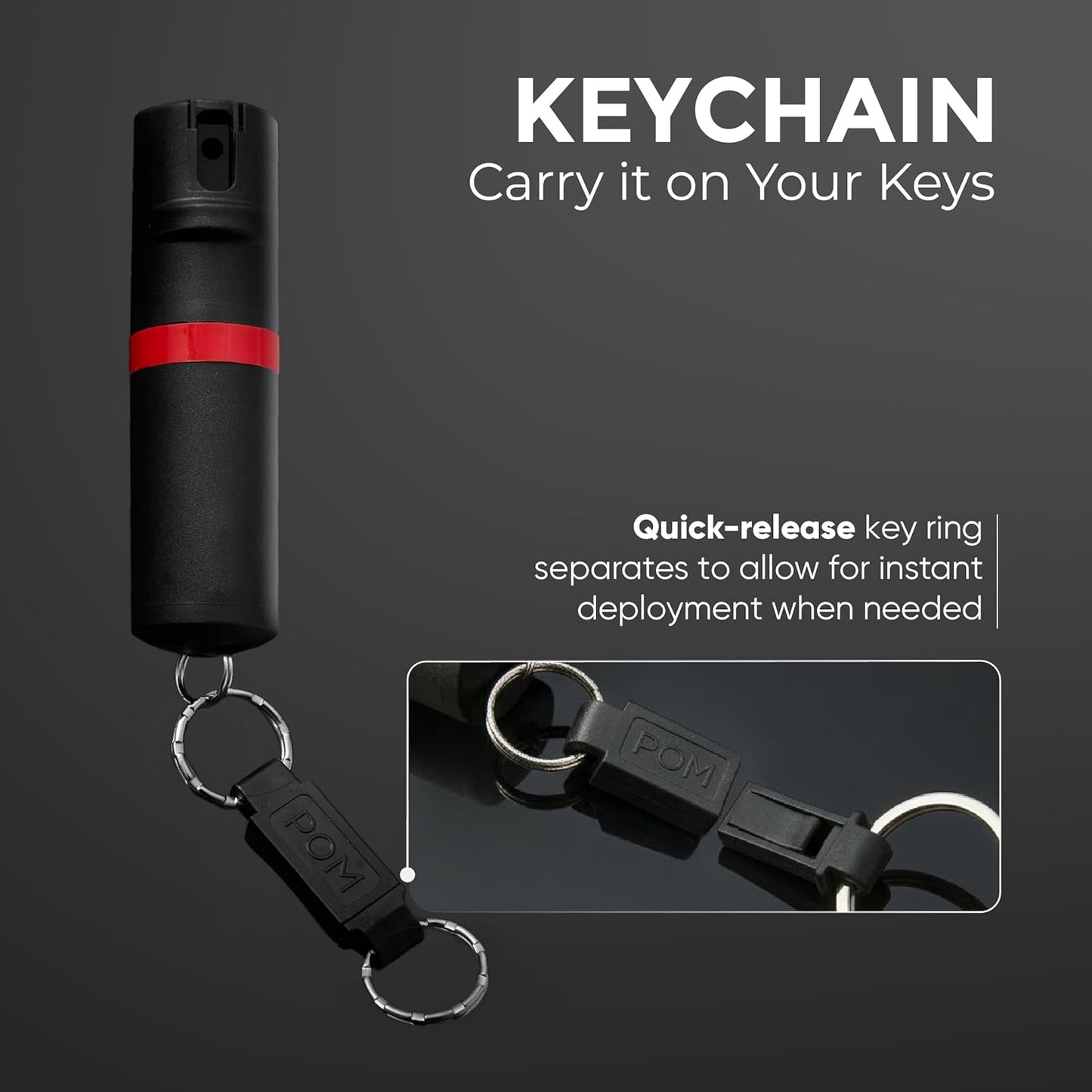 POM Premium Pepper Spray Keychain - Quick Release Flip Top Safety | Police Grade OC Formula, 10 Ft Range