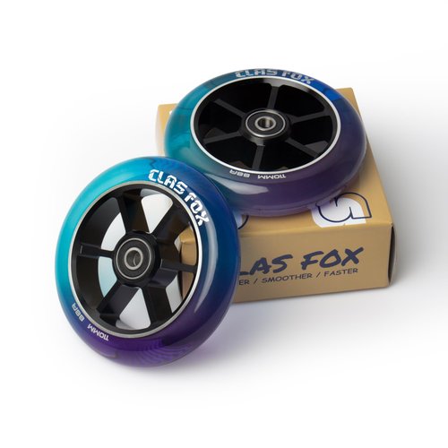 CLAS FOX Mixture Wheels 88A Pro Stunt Scooter Wheels One Pair with ABEC-9 Bearings CNC Metal Core (2pcs) (Purple+Blue+Green, 110mm)